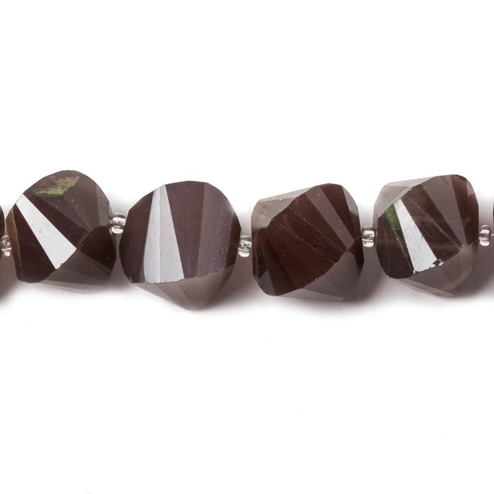 9mm-14mm Chocolate Moonstone faceted twist beads 16 inch 36 pieces