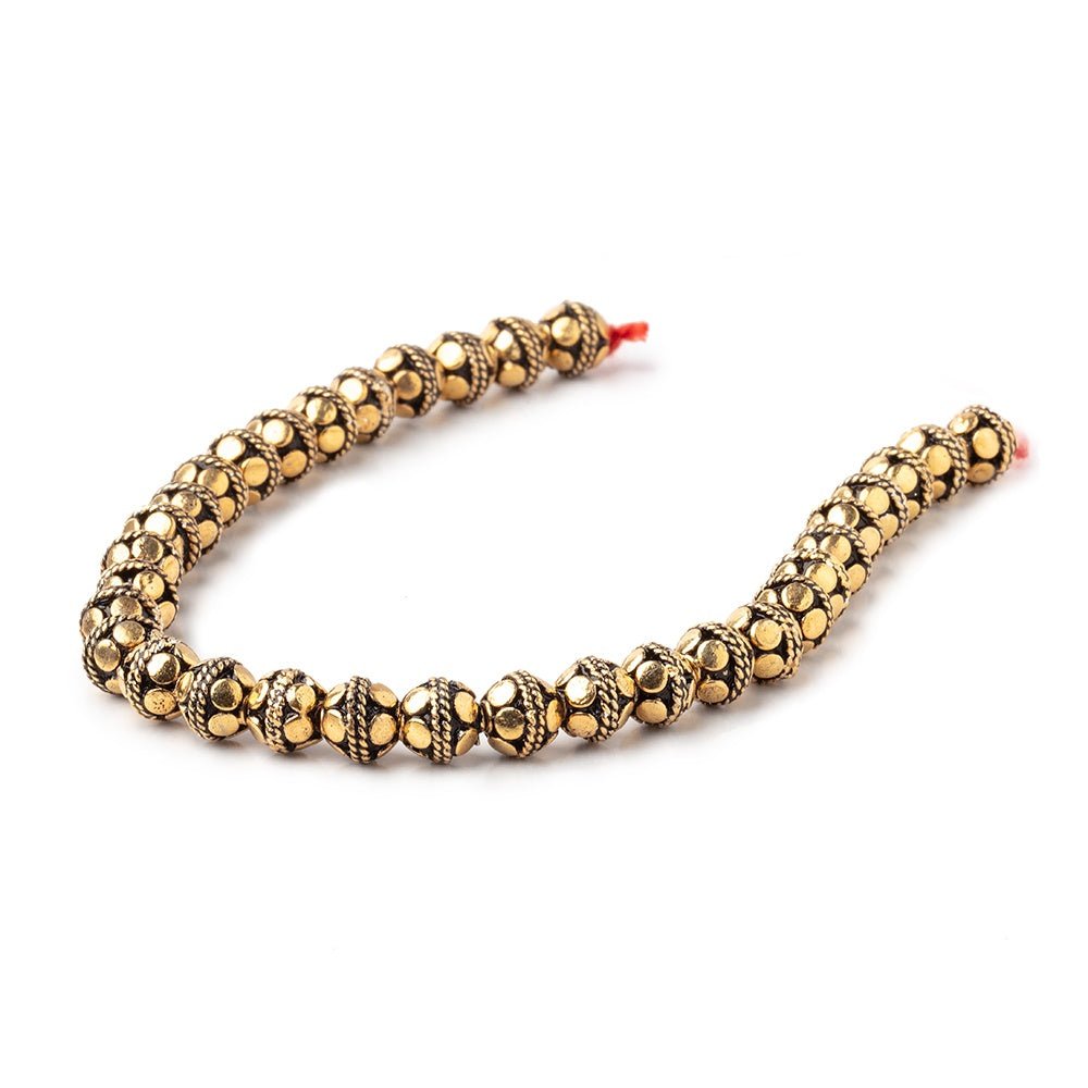 7mm Antiqued 22kt Plated Copper Bali Design Round 8 inch 33 beads