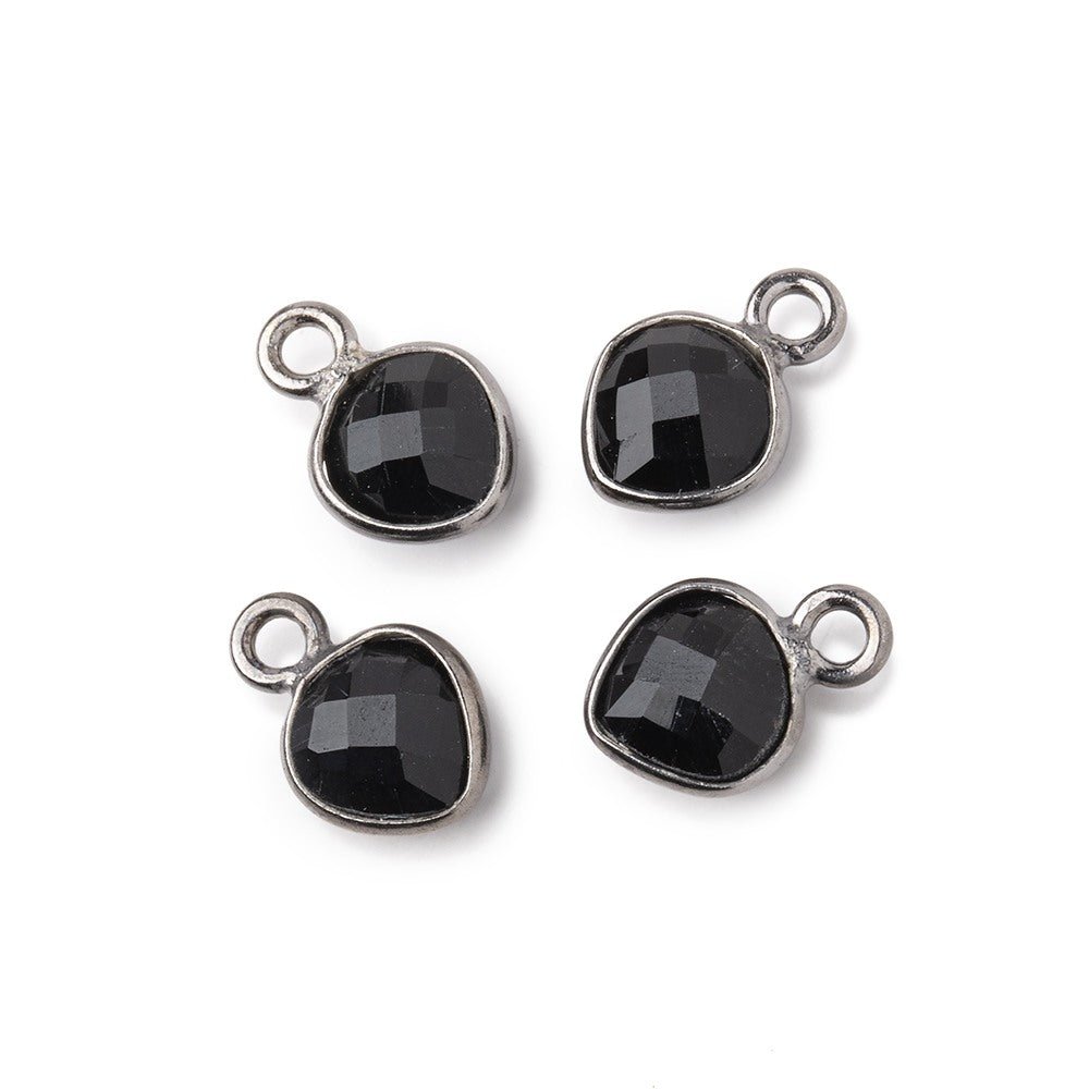 7mm Bezel Set Black Onyx Faceted Heart Set of 4 Pendants