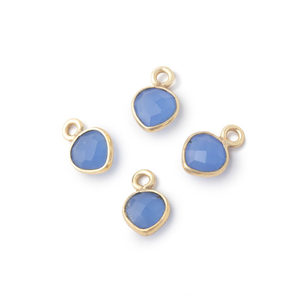 7mm Bezel Set Santorini Blue Chalcedony Faceted Heart Set of 4 Pendants
