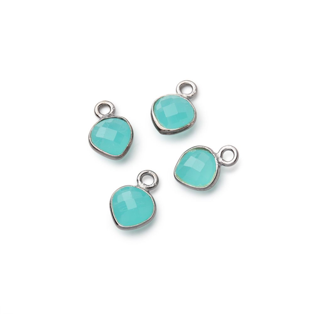 7mm Bezel Set Seafoam Blue Chalcedony Faceted Heart Set of 4 Pendants