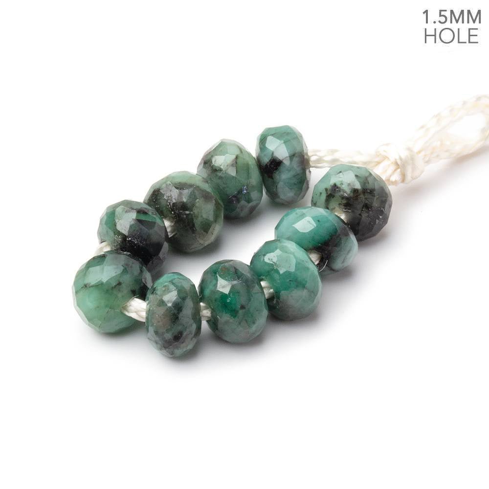7mm Emerald 1.5mm Large Hole Faceted Rondelle Beads Set of 10