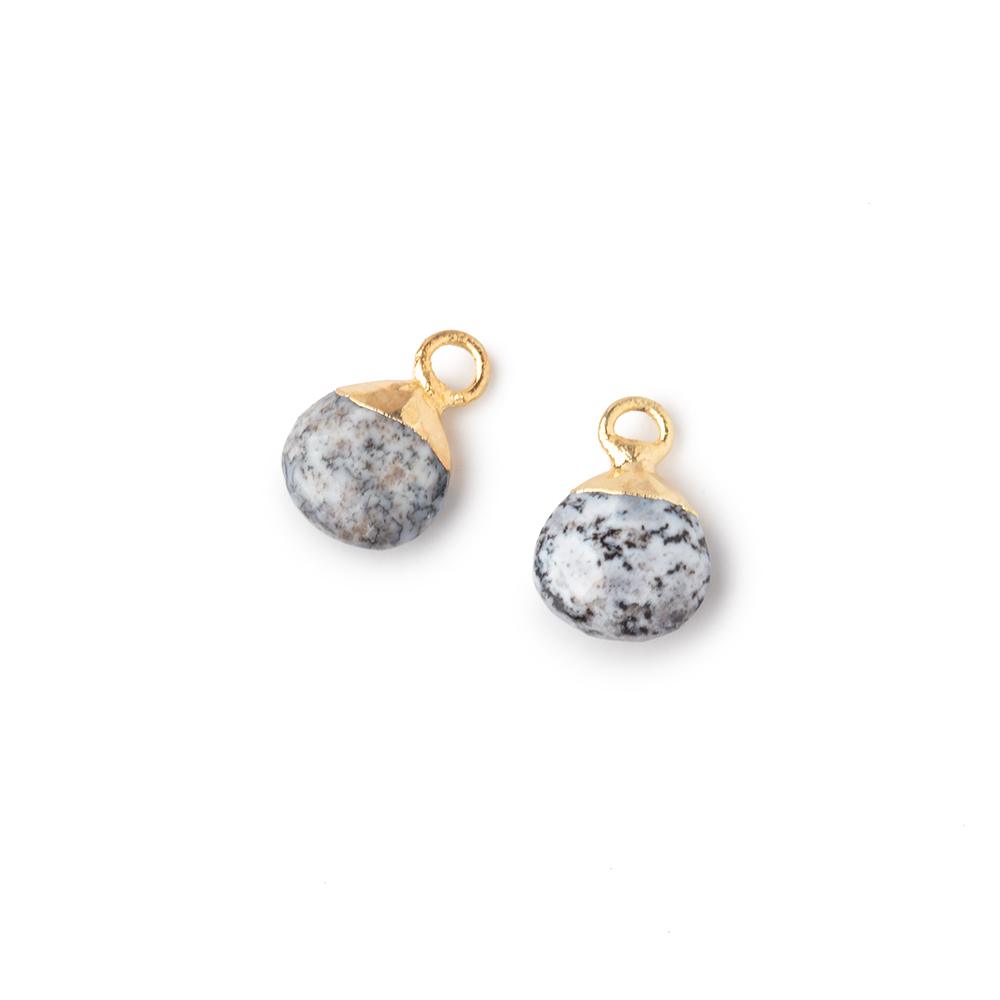 7mm Gold Leafed Dendritic Opal Faceted Heart Set of 2 Pendants