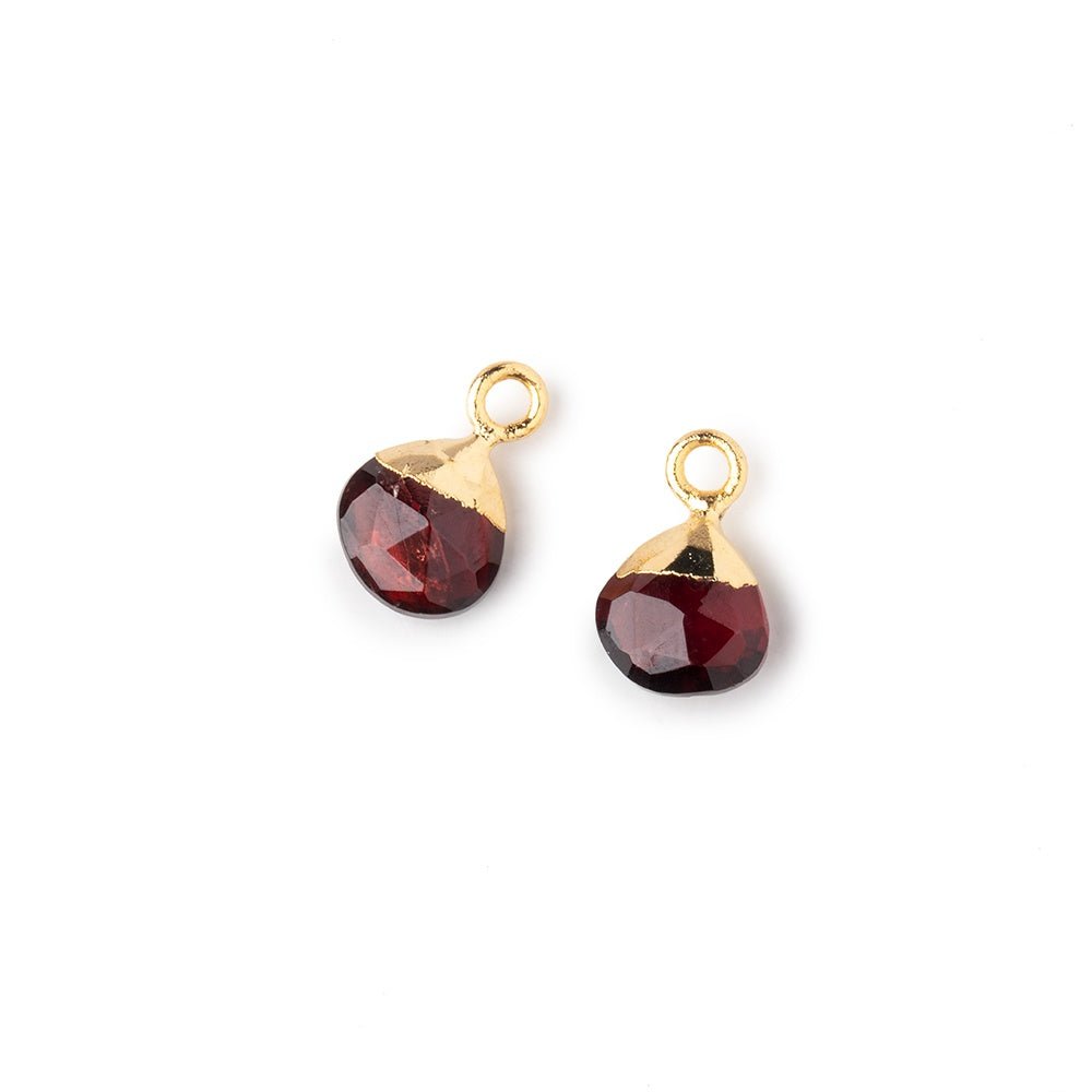 7mm Gold Leafed Garnet Faceted Heart Set of 2 Pendants