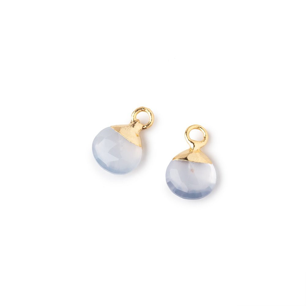 7mm Gold Leafed Natural Chalcedony Faceted Heart Set of 2 Pendants