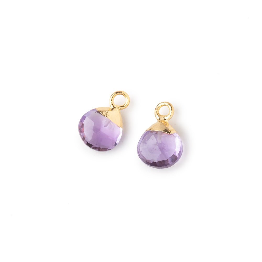 7mm Gold Leafed Pink Amethyst Faceted Heart Set of 2 Pendants
