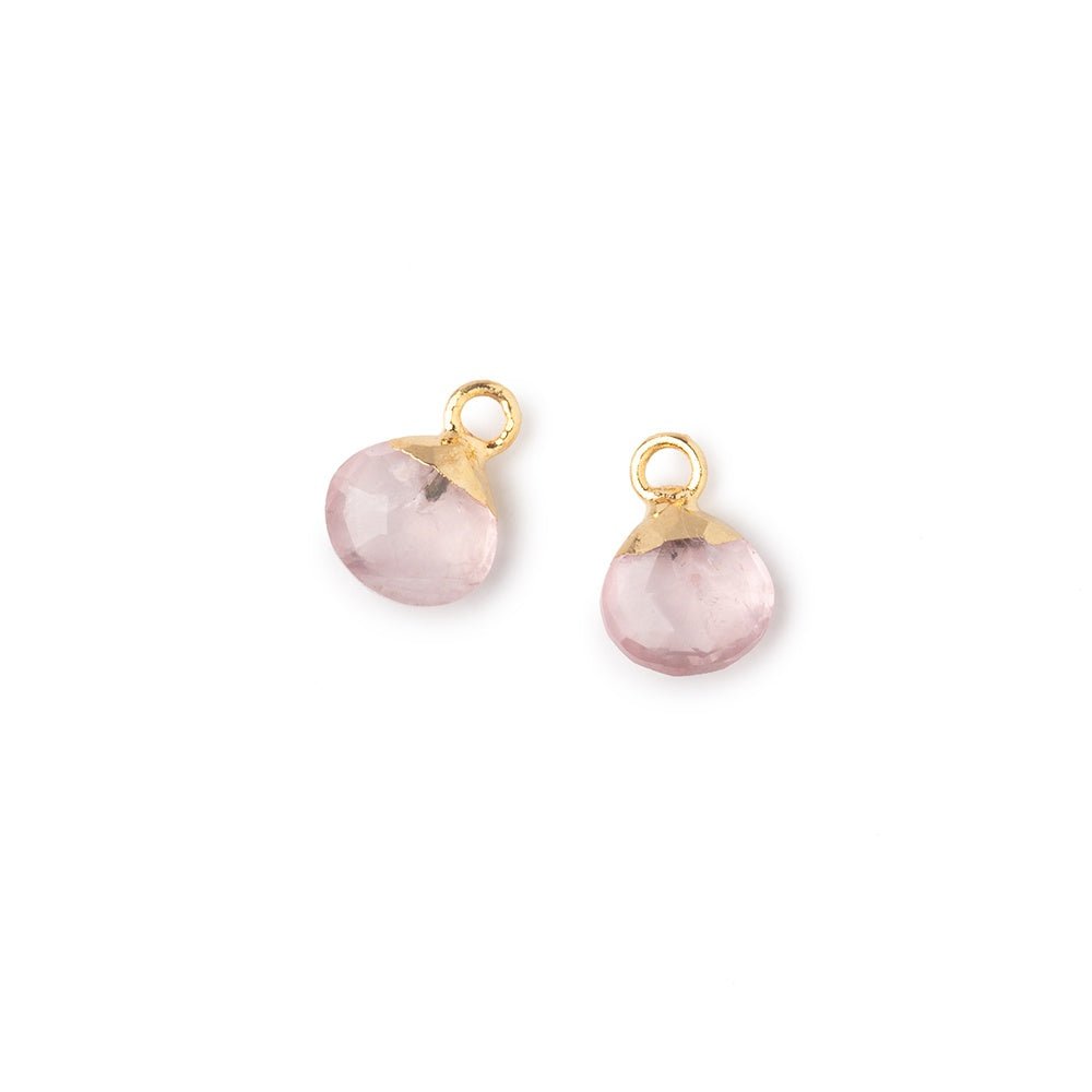7mm Gold Leafed Rose Quartz Faceted Heart Set of 2 Pendants