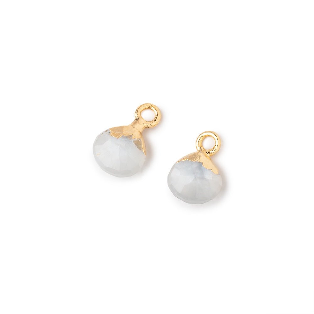 7mm Gold Leafed White Moonstone Faceted Heart Set of 2 Pendants