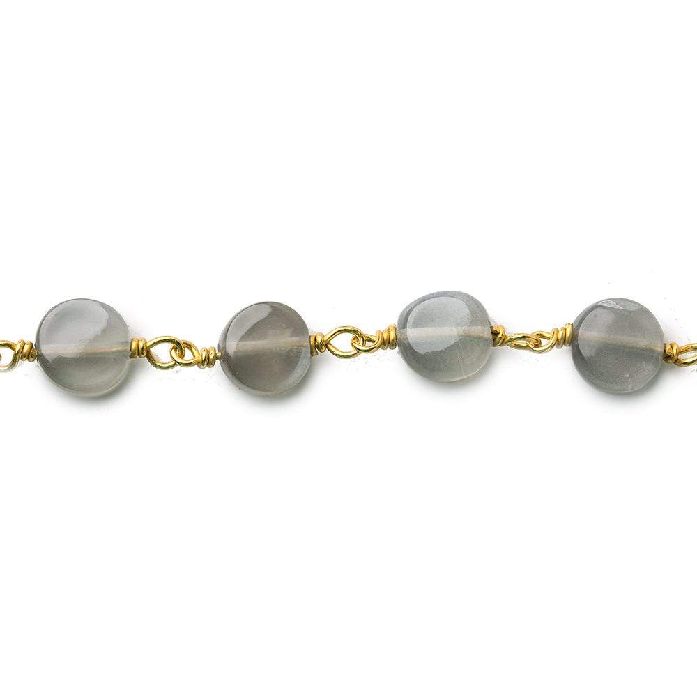 7mm Platinum Grey Moonstone plain coin Vermeil Chain by the foot