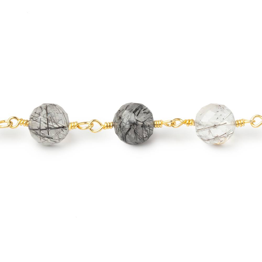 7mm Tourmalinated Quartz Faceted Rounds on Gold Plated Chain