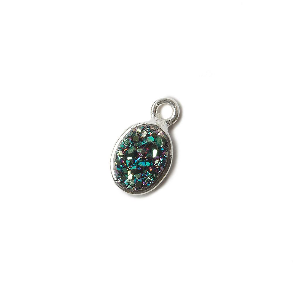 7x5mm Silver .925 Bezel Mystic Mermaid Green Drusy Oval Pendant Set of 4 Pieces