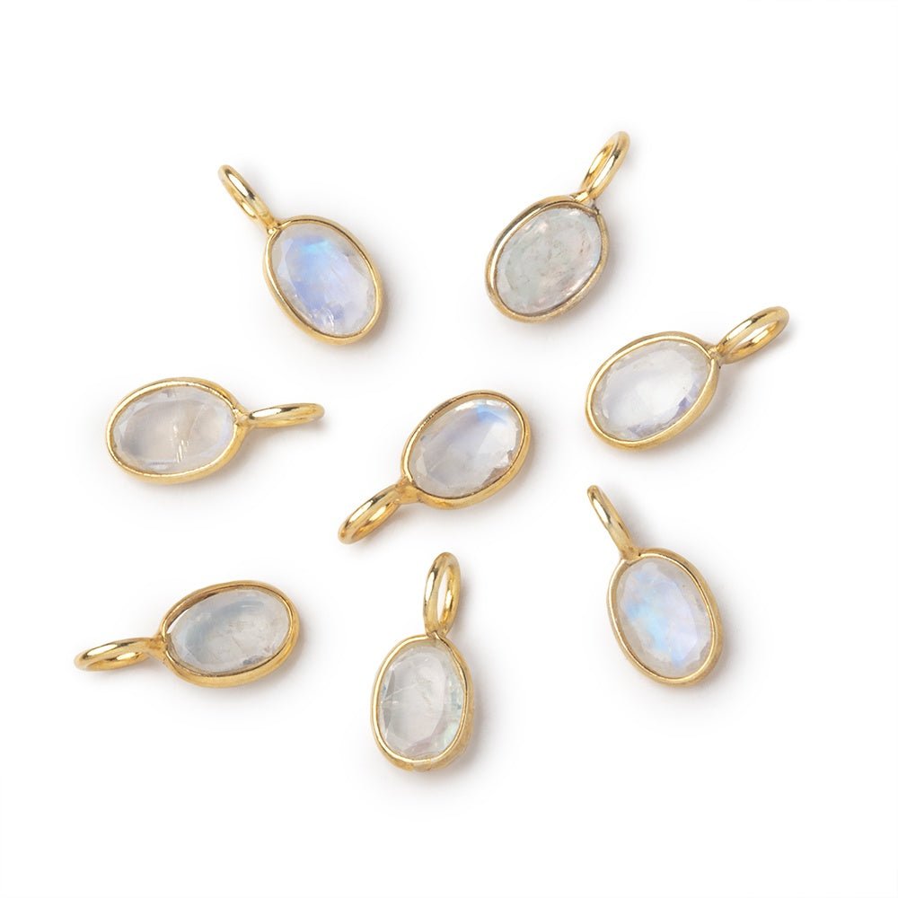 7x5mm Vermeil Bezel Rainbow Moonstone Rose Cut Oval Pendant 1 piece