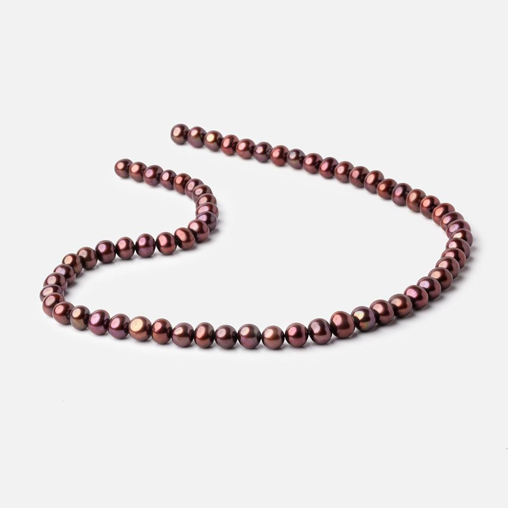 7mm Cherry Chocolate Side Drilled Off Round Freshwater Pearls 15.5 inch 68 pieces
