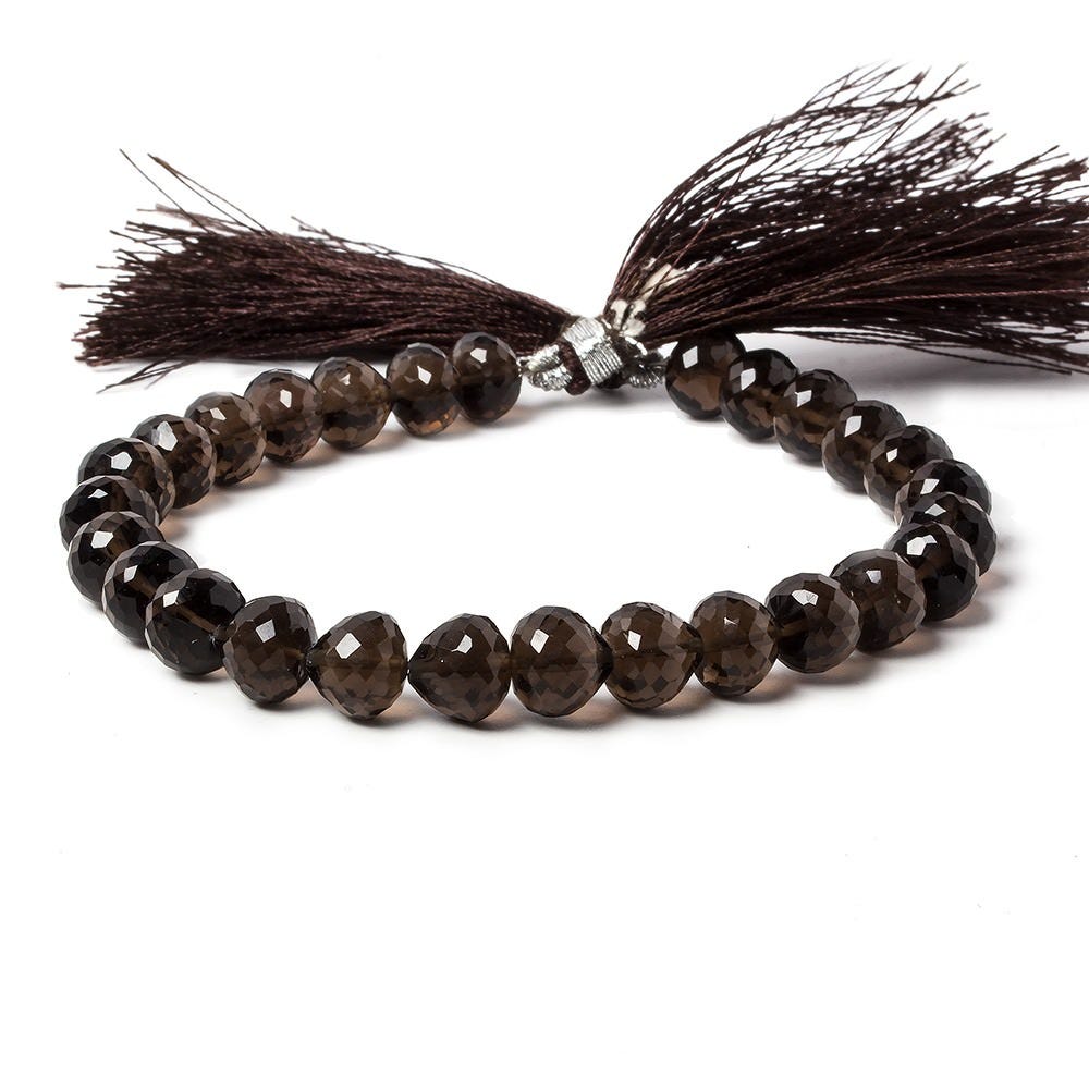 7x8mm Smoky Quartz center drill faceted Candy Kiss 8 inch 26 beads AA