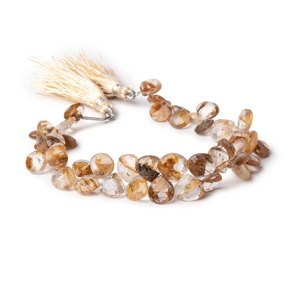 8-10mm Golden Hematoid Quartz Faceted Heart Beads 8 inch 50 pieces
