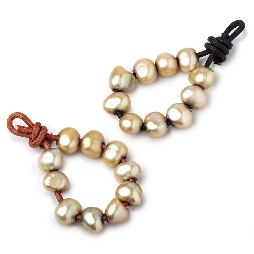 8-10mm Golden Sage Large Hole Baroque Pearls Set of 10