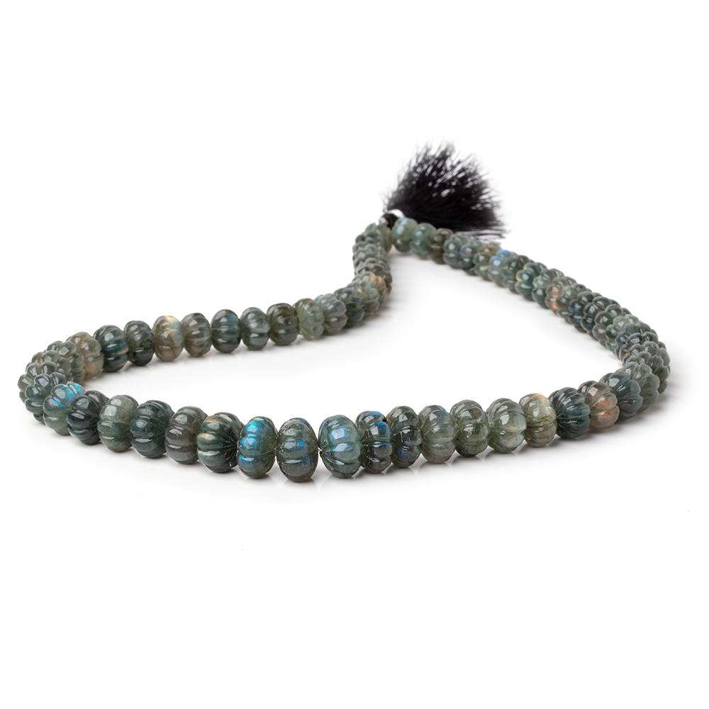 8-12mm Labradorite Hand Carved Melon Rondelles 17 inch 63 Beads AA