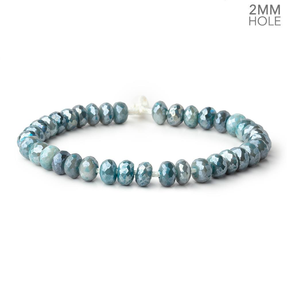 8-8.5mm Mystic Antique Blue Moonstone 2mm Large Hole Faceted Rondelles 8 inch 36 Beads