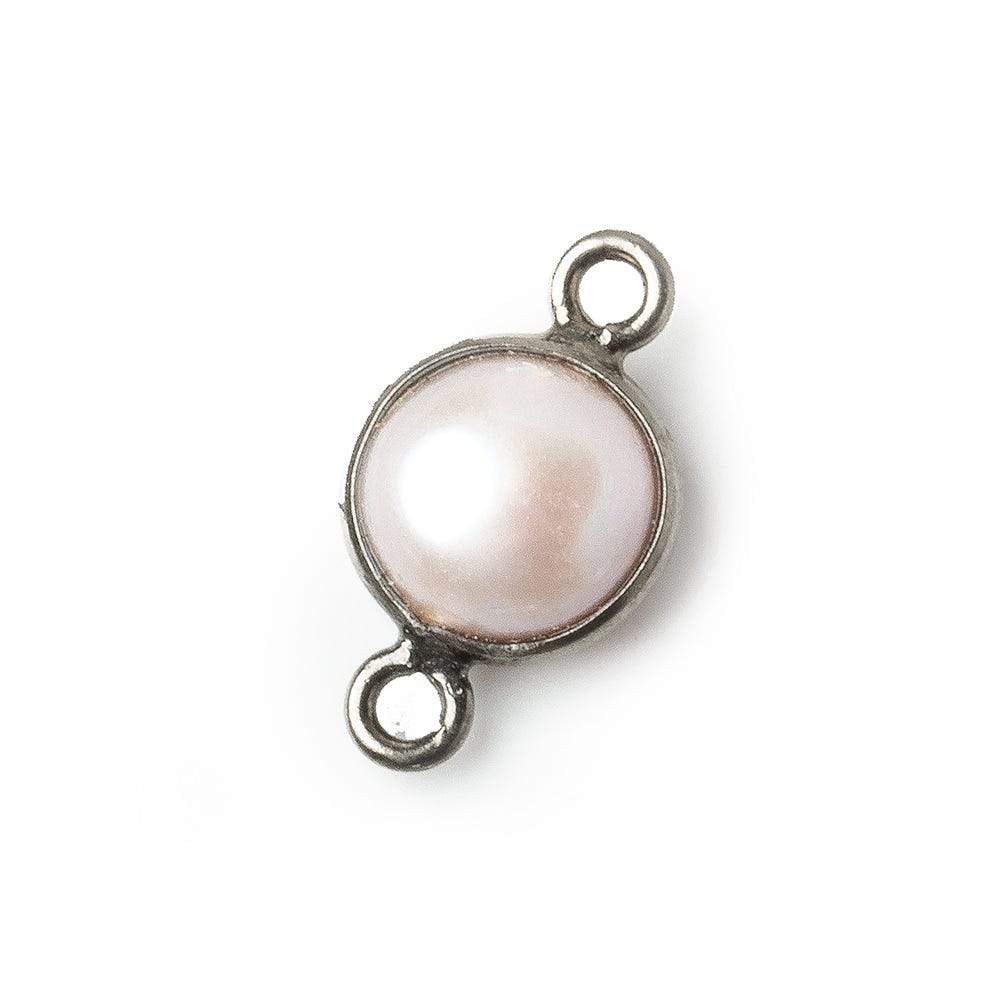 8.5mm Black Gold .925 Silver Bezel Rose' White Freshwater Pearl Button Connector 1 Piece