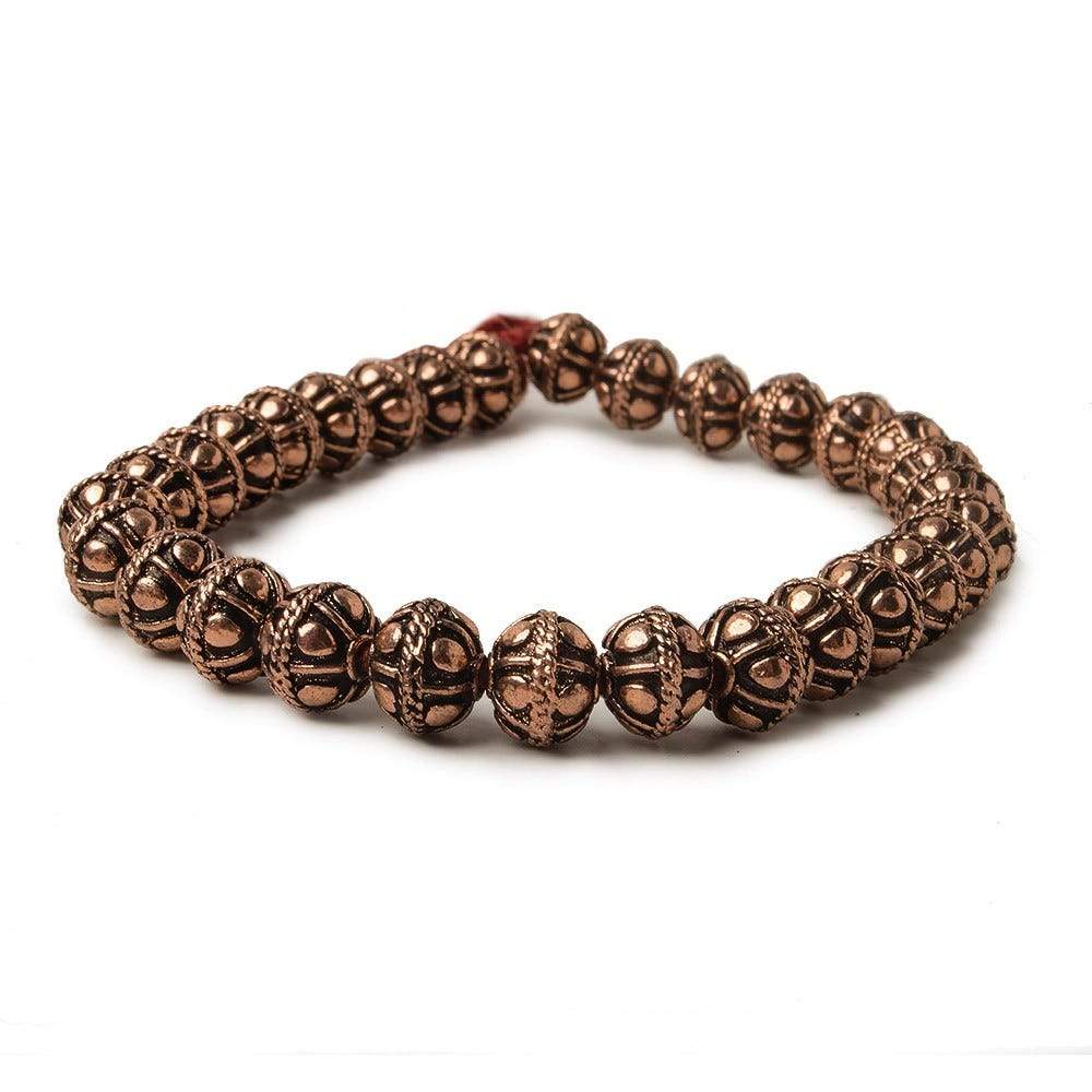 8mm Antiqued Copper Bead Round Dot 8 inch 28 pcs