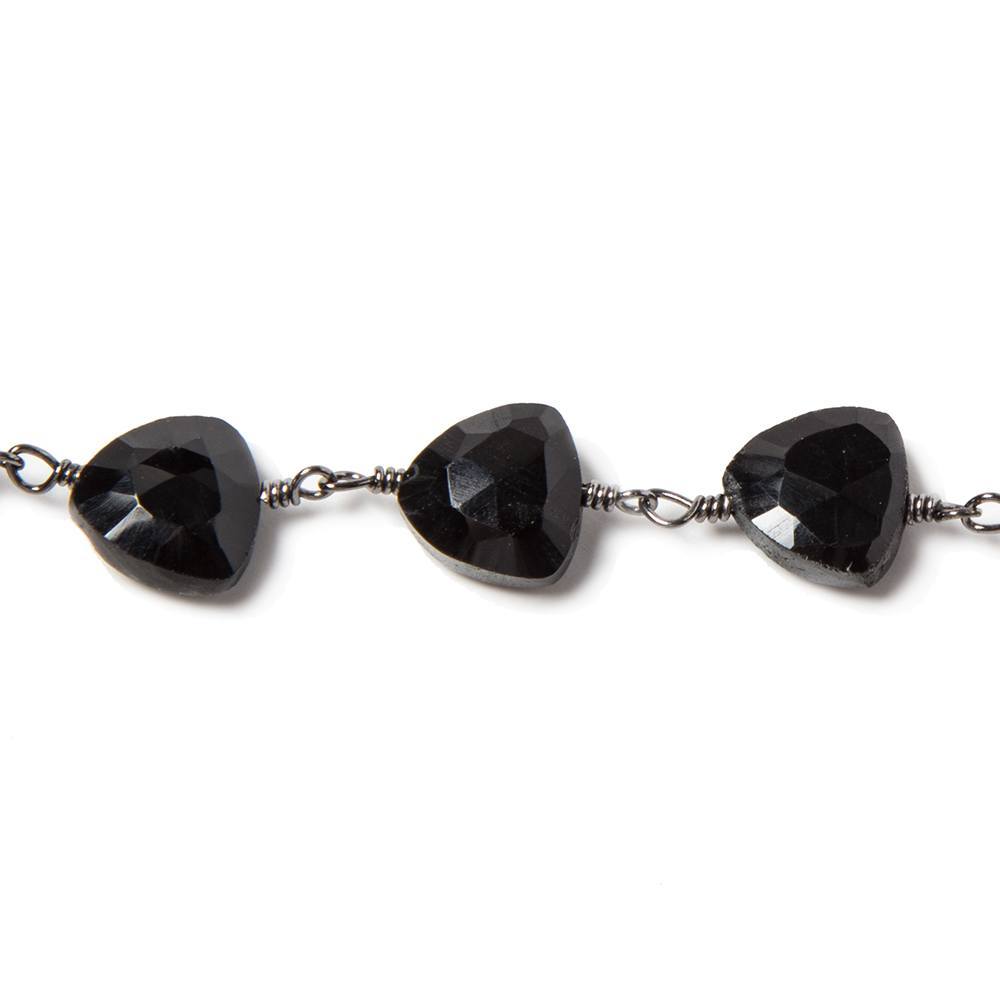 8mm Black Chalcedony triangle Black Gold plated Chain by the foot 22pcs