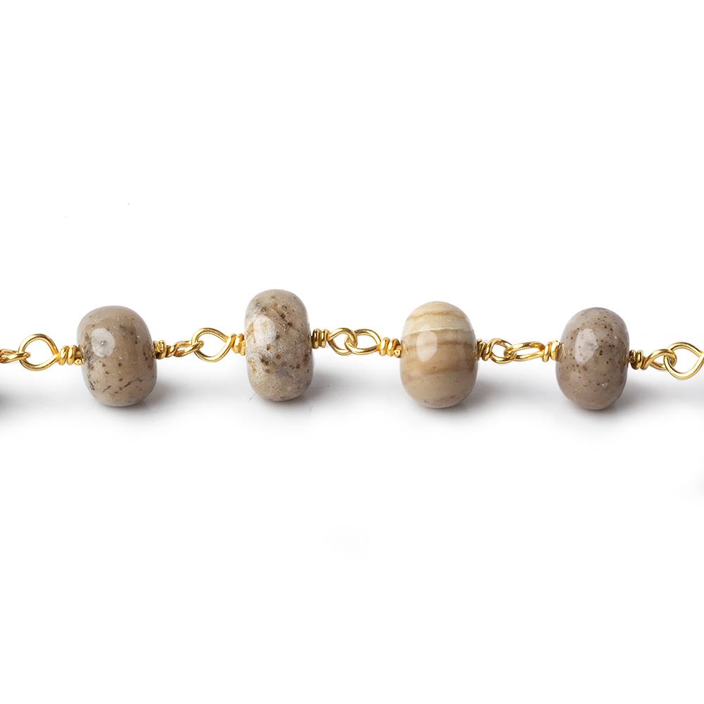 8mm Brown Wood Opal plain rondelle Vermeil Chain by the foot