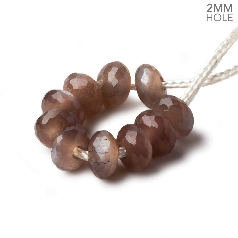 8mm Chocolate Moonstone 2mm Large Hole Faceted Rondelle Bead Set of 10