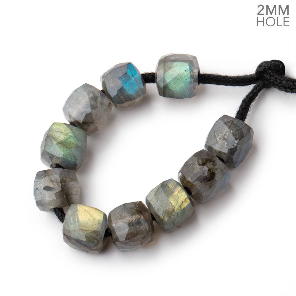 8mm Labradorite 2mm Large Hole Faceted Cube Beads Set of 10