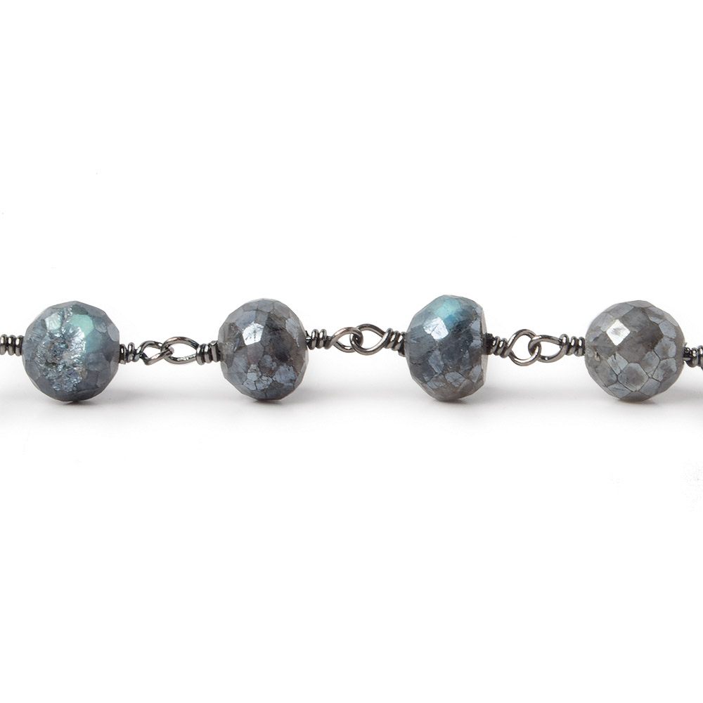 8mm Mystic Labradorite faceted round Black Gold plated Chain by the foot 20 pcs