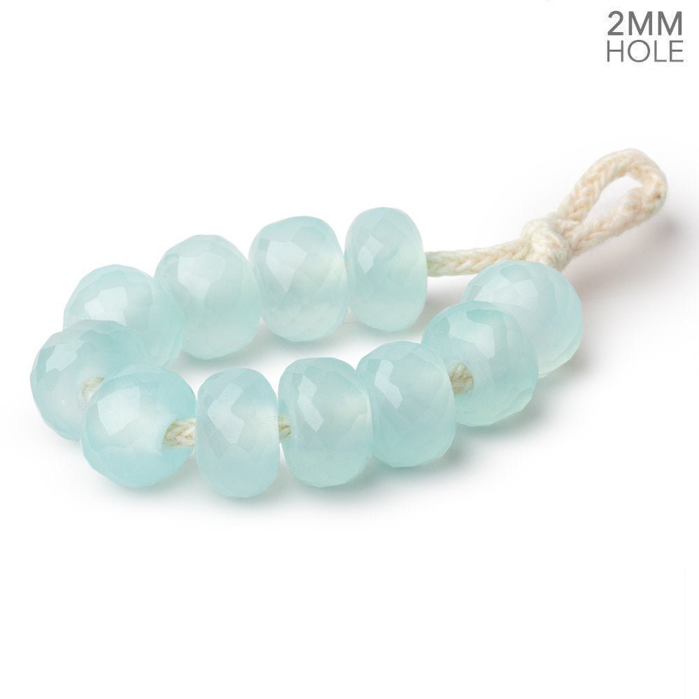 8mm SeaBlue Chalcedony 2mm Large Hole Faceted Rondelle Bead Set of 10