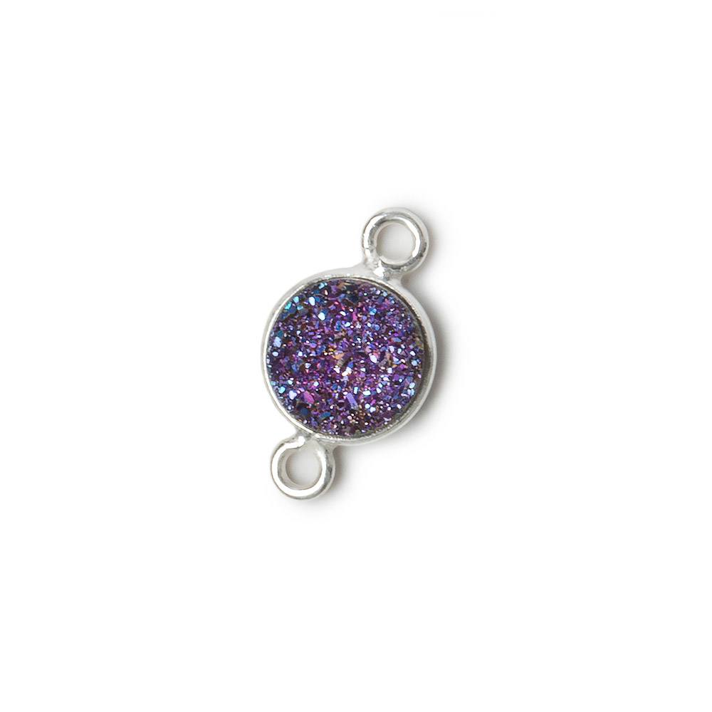 8mm Silver .925 Bezel Mystic Peacock Drusy Coin Connector Set of 4 Pieces