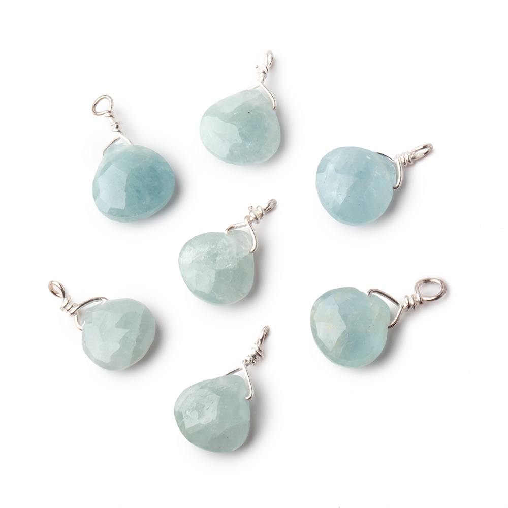 8mm Silver Wire Wrapped Aquamarine Faceted Heart 1 Focal Pendant