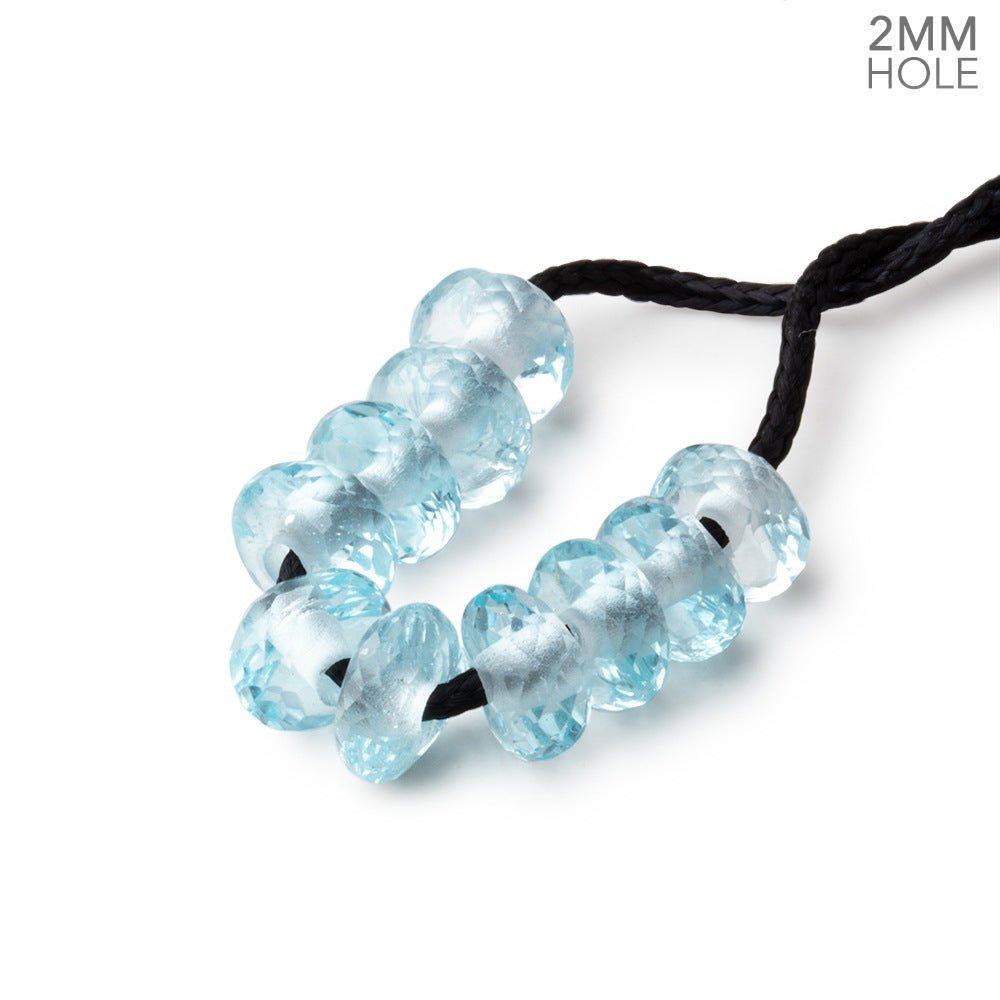 8mm Sky Blue Topaz 2mm Large Hole Faceted Rondelle Bead Set of 10