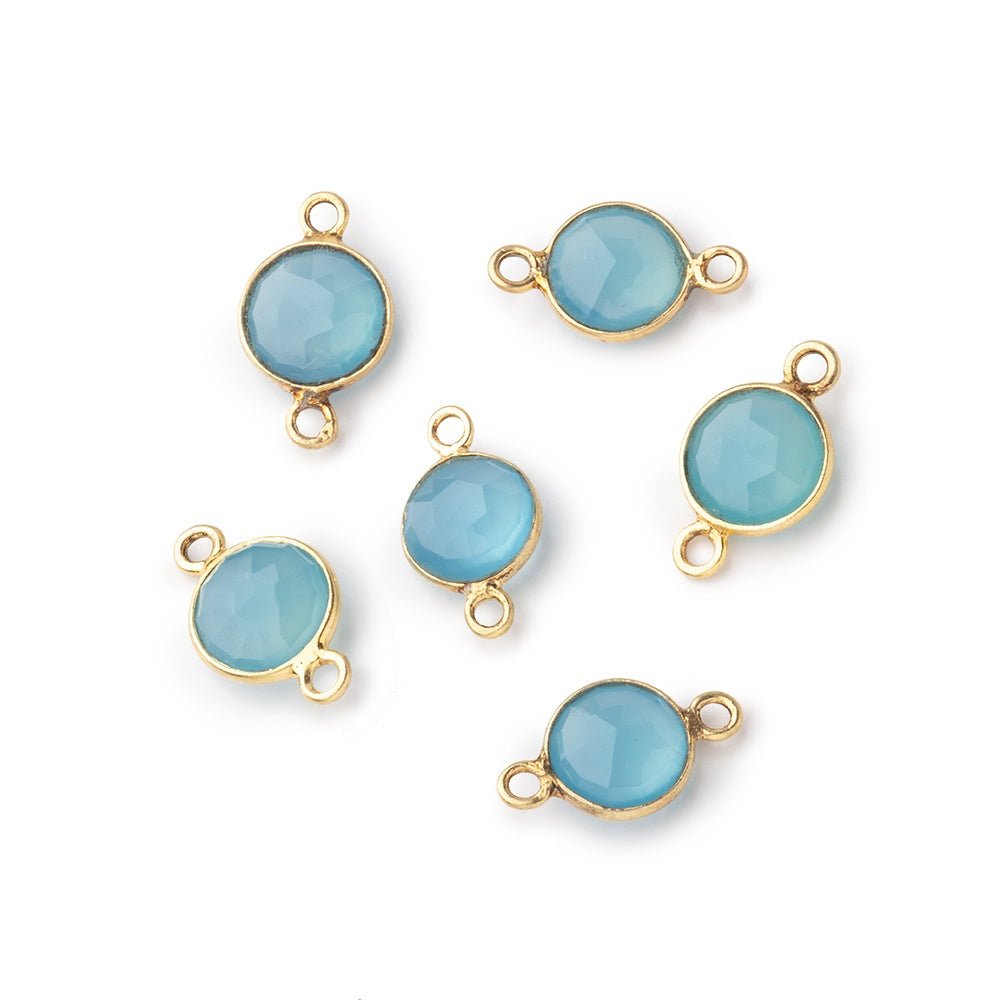 8mm Vermeil Bezel Blue Chalcedony Faceted Coin Connector 1 Focal piece