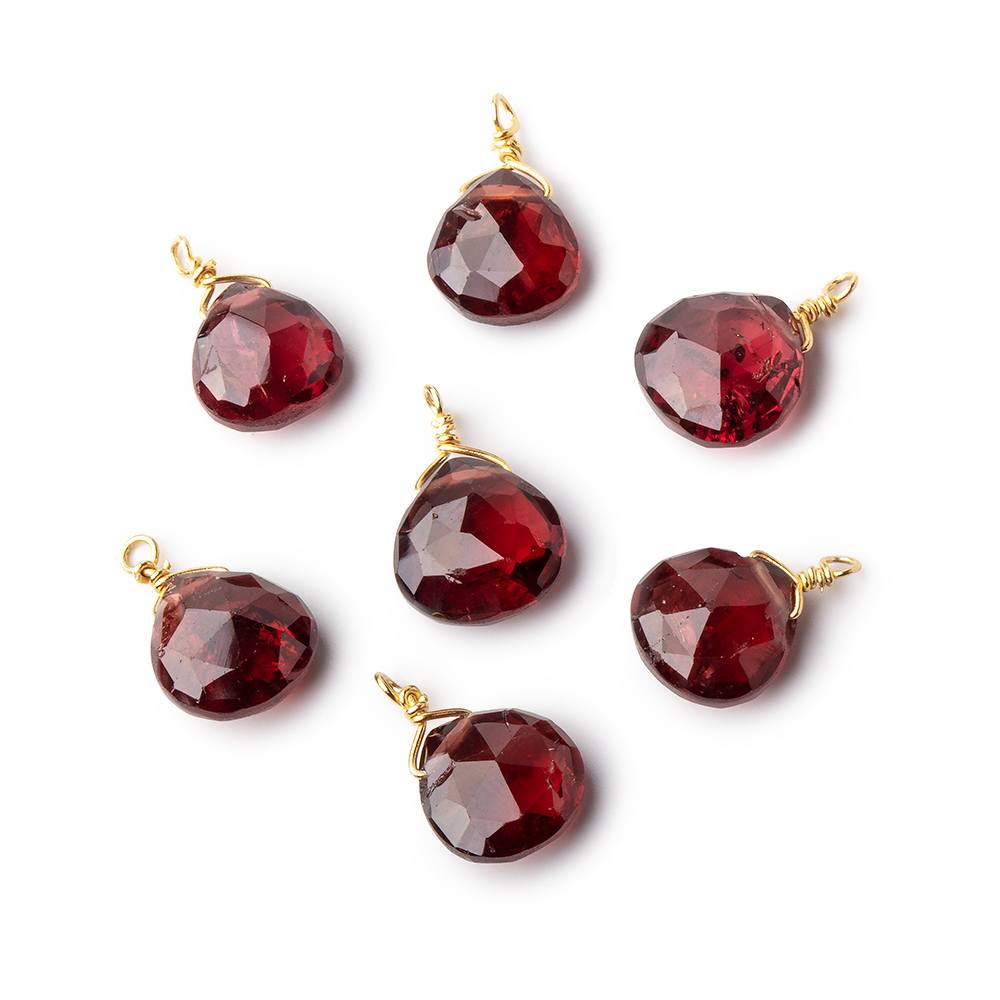 8mm Vermeil Wire Wrapped Garnet Faceted Heart 1 Focal Pendant
