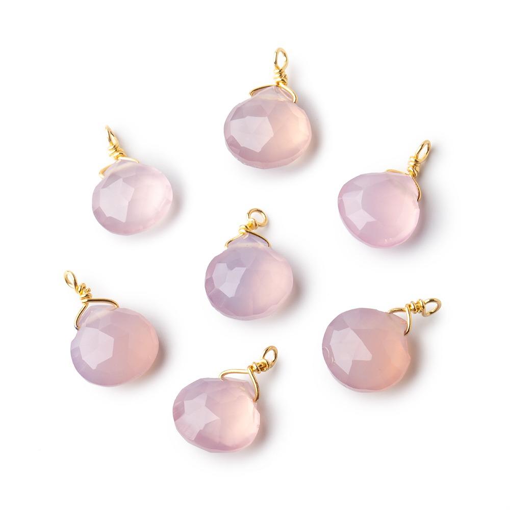 8mm Vermeil Wire Wrapped Lilac Pink Chalcedony Faceted Heart 1 Focal Pendant