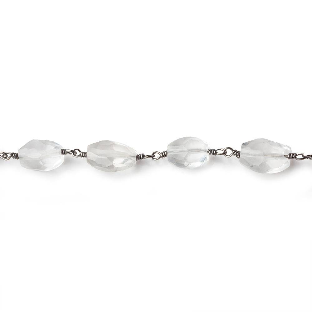 8x5-11x7mm Crystal Quartz Faceted Nugget Black Gold Chain by the foot