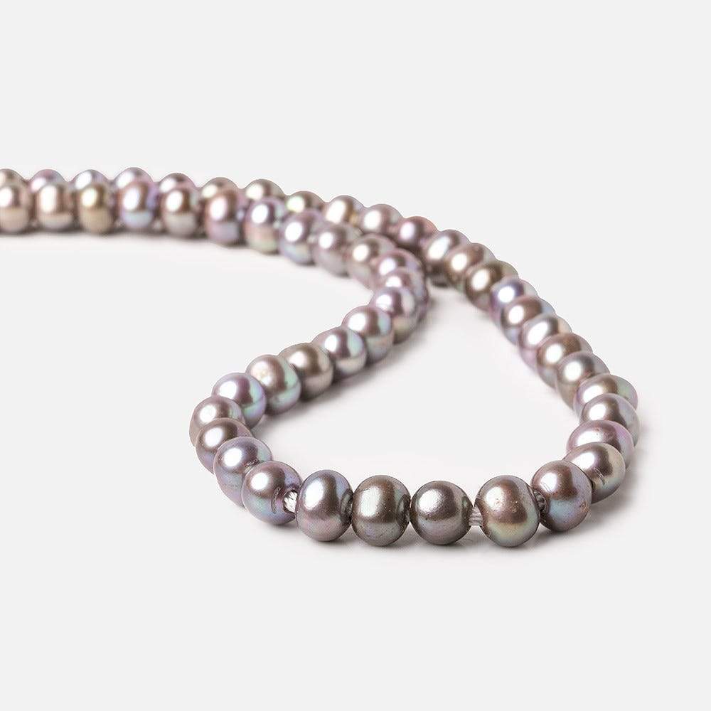8x7-9x7mm Pink Peacock Silver Off Round 2.5mm Large Hole Freshwater Pearl 55 pcs
