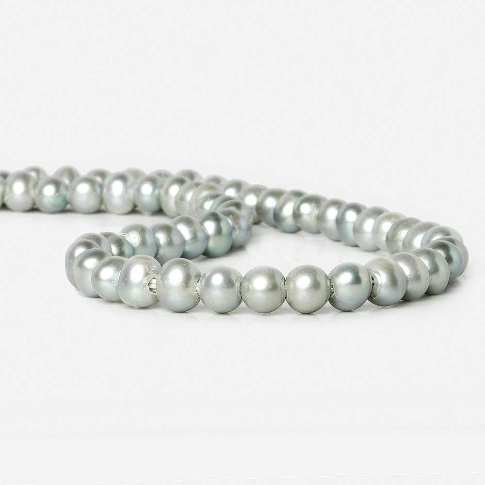 8x7-9x7mm Sage & Silver 2.5mm Large Hole Off Round Pearl 16 inch 55 pieces