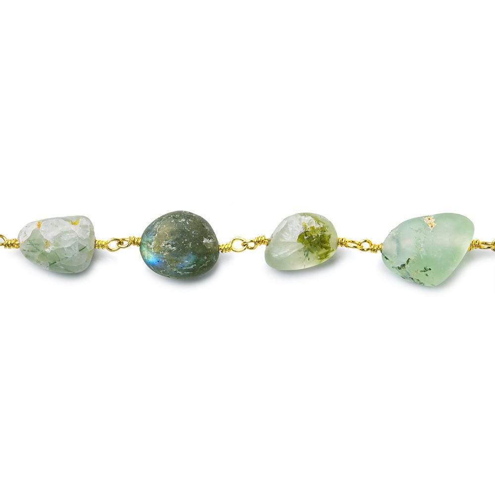 8x8-12x10mm Matte Multi Gemstone plain nugget Gold plated Chain by the foot 20 beads per
