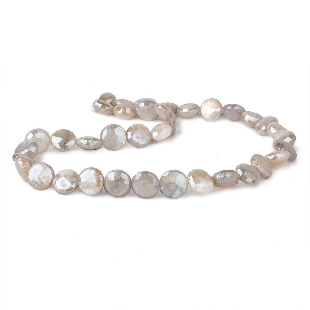 9-10mm Mystic Light Platinum Moonstone faceted coins 14 inch 31 beads