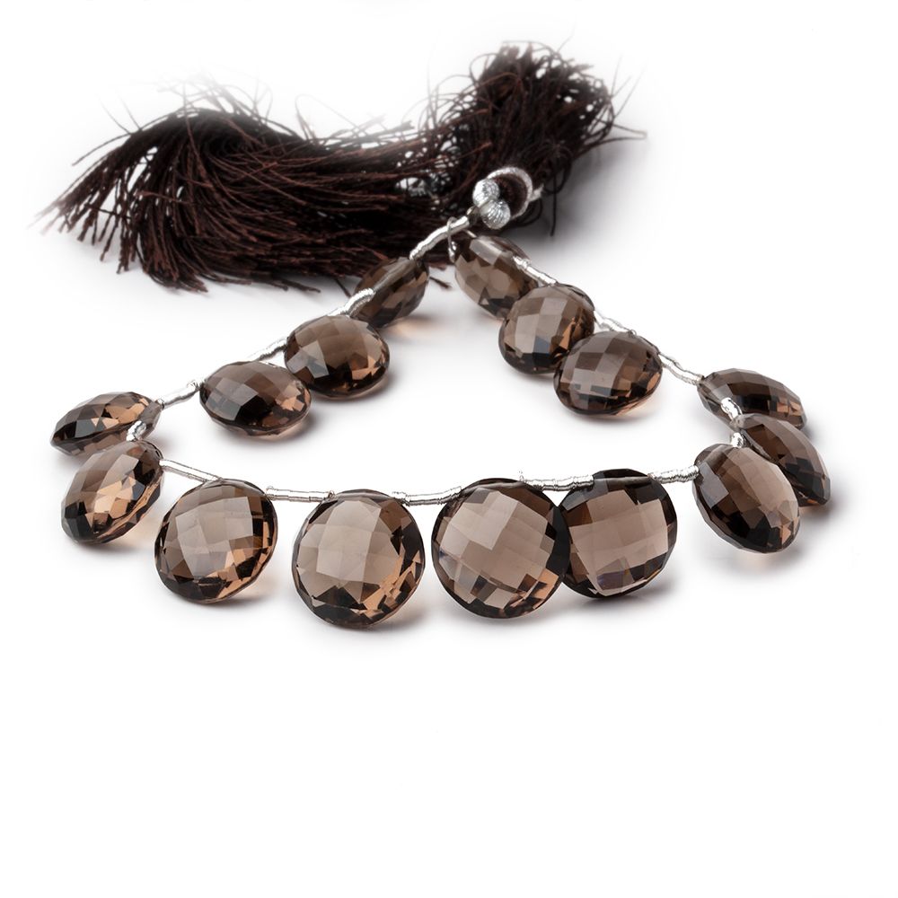 9-12mm Smoky Quartz Faceted Top Drilled Coin Beads 8 inch 15 pieces
