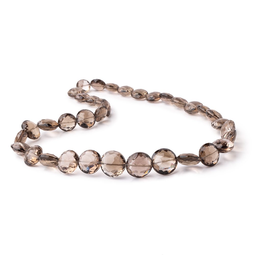 9-14.5mm Smoky Quartz Faceted Coin Beads 16 inch 36 pieces