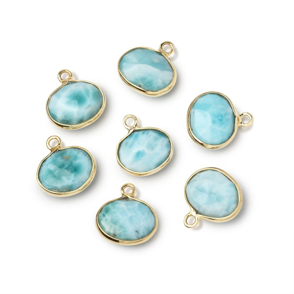 9.5x11mm Vermeil Bezel Larimar Faceted Oval Pendant 1 piece AA