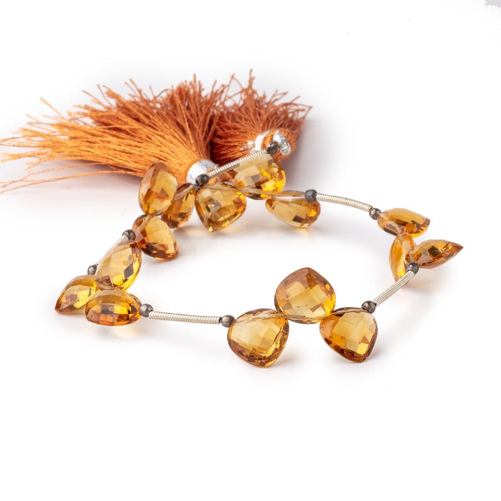 9mm Madeira Citrine Shoulder Drill Faceted Heart Beads 7 inch 15 pieces AAA