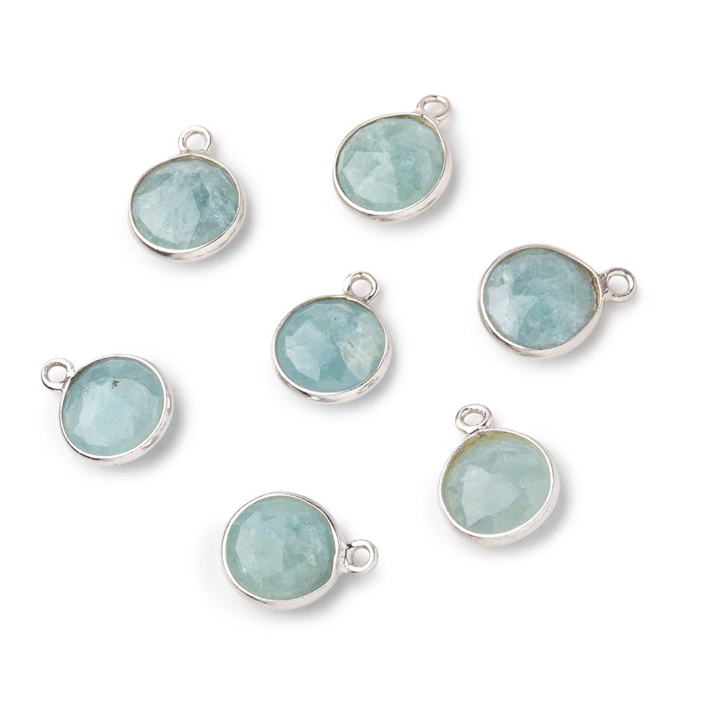 9mm Sterling Silver Bezel Milky Aquamarine Faceted Coin Pendant 1 Focal piece