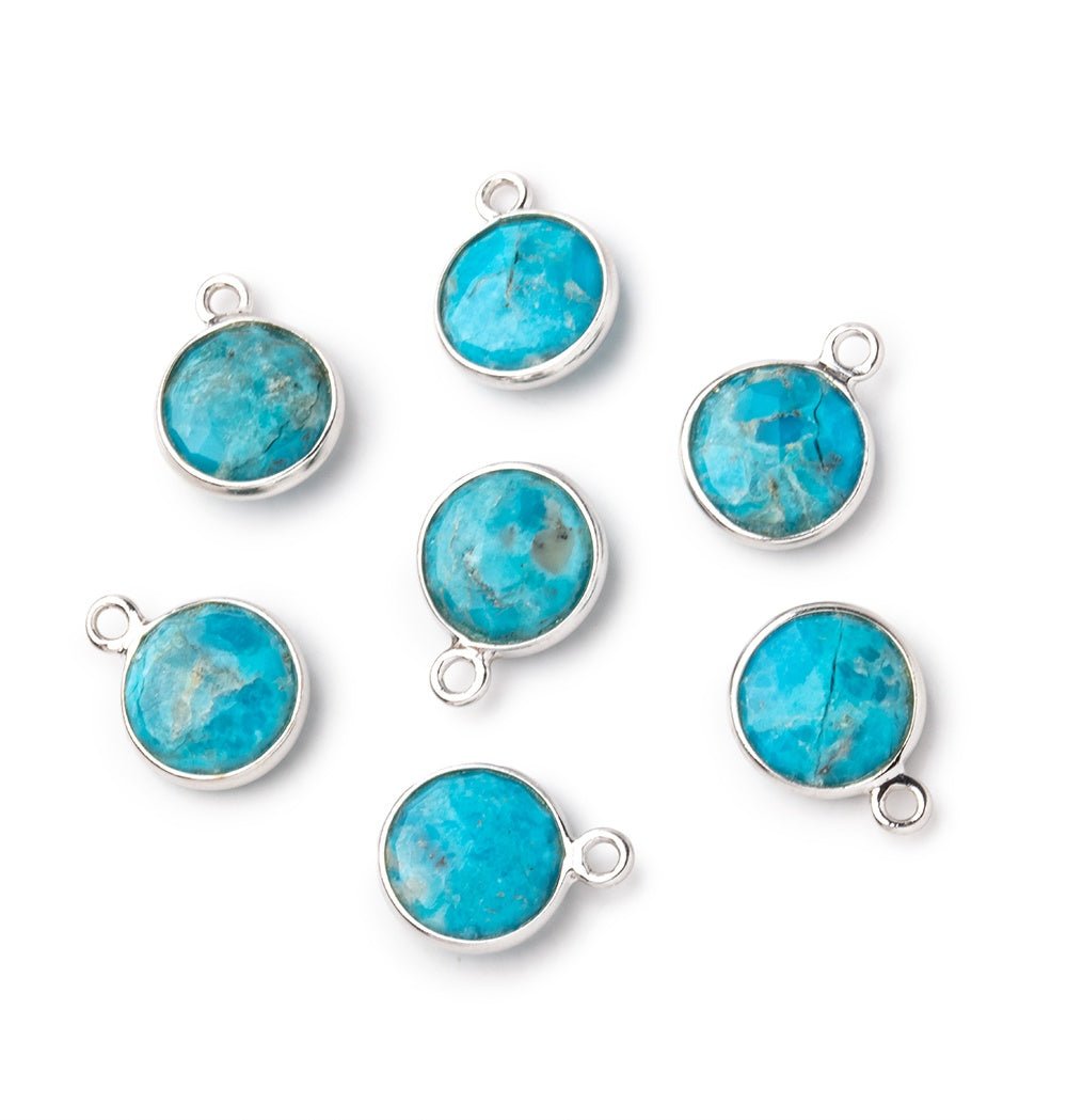 9mm Sterling Silver Bezel Turquoise Faceted Coin Pendant 1 Focal piece