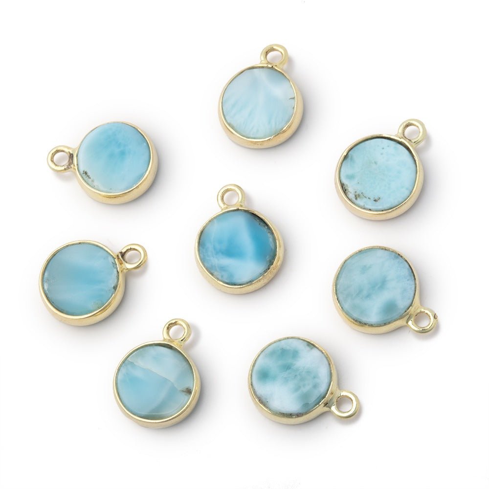 9mm Vermeil Bezel Larimar Flat Coin Pendant 1 piece