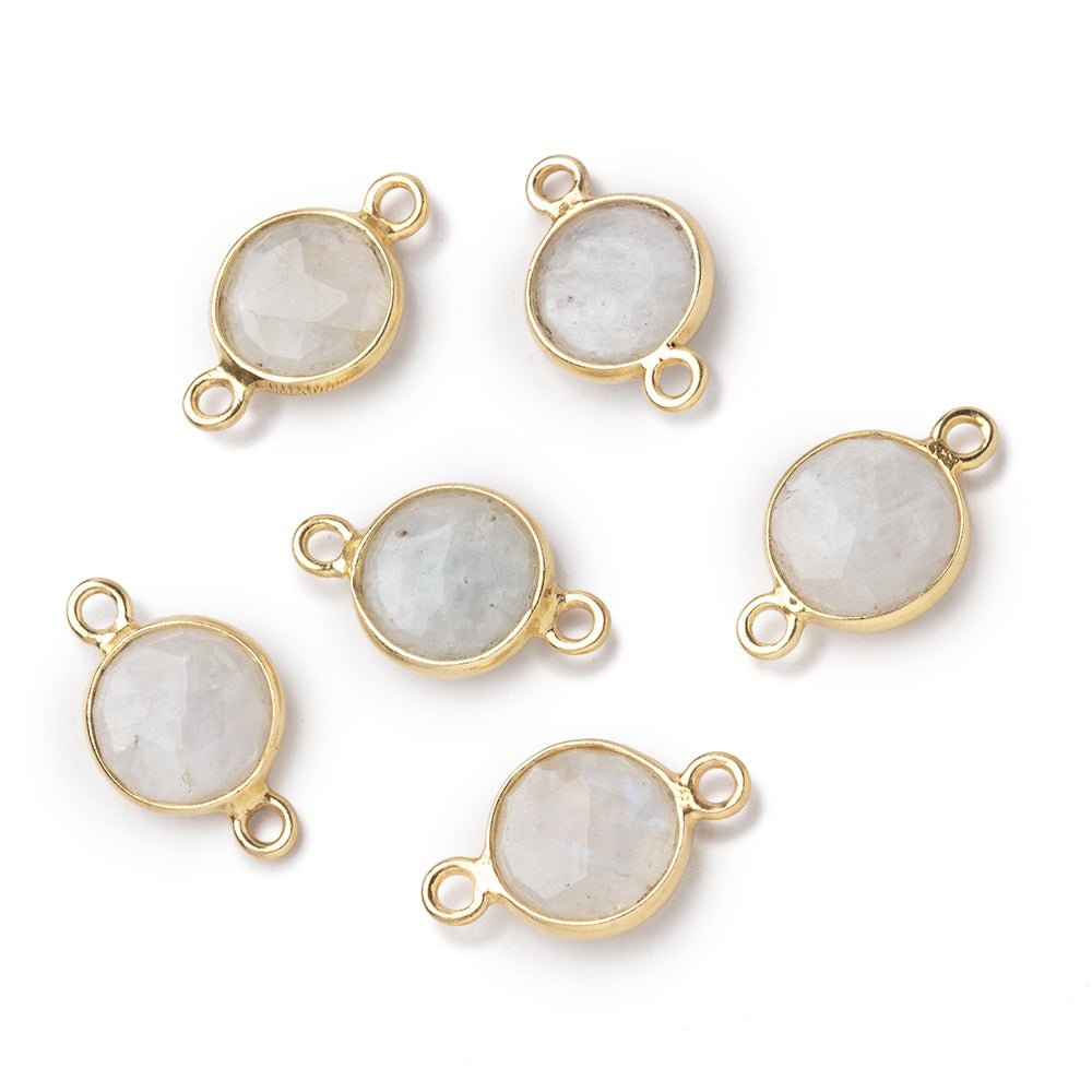 9mm Vermeil Bezel Rainbow Moonstone Faceted Coin Connector 1 piece