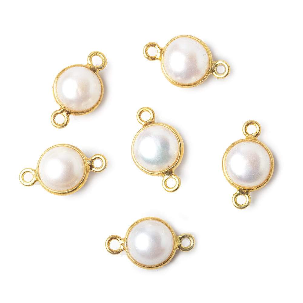 9mm Vermeil Bezel Rose' White Freshwater Pearl Button Connector 1 Piece